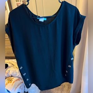 Short Sleeve Blouse with Button Accents